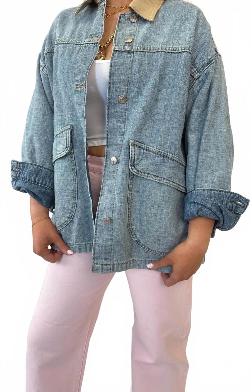 NEW FREE PEOPLE women's lemon denim jacket in berry blues - Picture 4 of 6
